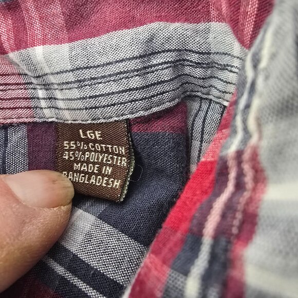 Bit &‎ Bridle Red & Navy Plaid Long Sleeve Western Shirt With Pearl Snap Buttons - Picture 5 of 6